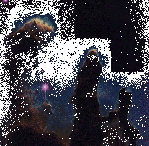 [  Hubble Deep Space shot animation - The Eagle Nebulae, birthplace of stars.  These nebulae are big, lengthwise and far away.  Billions and Trillions of each, from what I remember of what I read... -dcm]